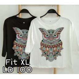BR22333-2 - OWL LENGAN 3/4 TSHIRT TUMBLR TEE SIZE XL - Putih