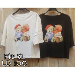 BR22407-2 - BEAR LENGAN 3/4 TSHIRT TUMBLR TEE SIZE XL - Hitam