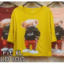 BR22412-3 - BEAR HELLO LENGAN 3/4 TSHIRT TUMBLR TEE SIZE XL - Dusty