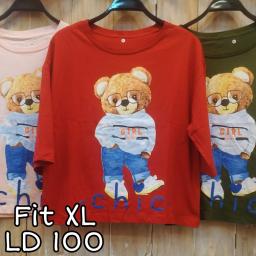 BR22415-2 - BEAR GIRL LENGAN 3/4 TSHIRT TUMBLR TEE SIZE XL - Merah