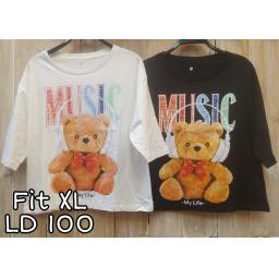 BR22427 - BEAR MUSIC LENGAN 3/4 TSHIRT TUMBLR TEE SIZE XL - Putih
