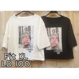 BR22428 - VESPA LONDON LENGAN 3/4 TSHIRT TUMBLR TEE SIZE XL - Hitam