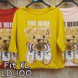 BR22430-3 - BEAR HUG LENGAN 3/4 TSHIRT TUMBLR TEE SIZE XL - Pink