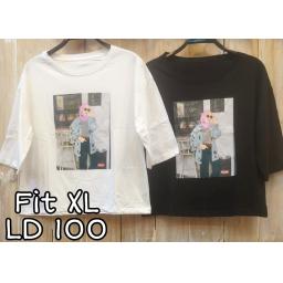 BR22432 - GIRL LENGAN 3/4 TSHIRT TUMBLR TEE SIZE XL - Putih