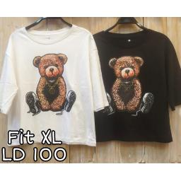 BR22434-2 - BEAR LENGAN 3/4 TSHIRT TUMBLR TEE SIZE XL - Hitam