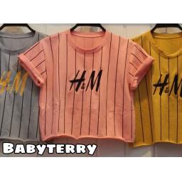 BR22442-2 - KAOS CROP TEE SALUR HNM (BABYTERRY) - Peach