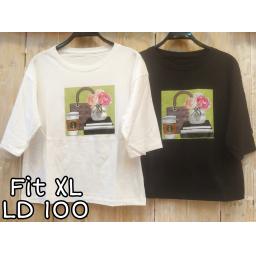 BR22558-2 - BAG FLOWER LENGAN 3/4 TSHIRT TUMBLR TEE SIZE XL - Hitam