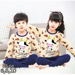 BR22619 - SETELAN ANAK SHORING COW CREAM LENGAN PANJANG - Size 6
