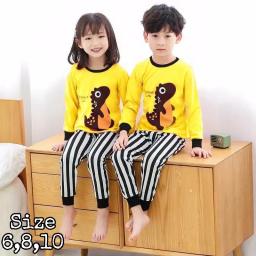 BR22623-3 - SETELAN ANAK DINOSAUR CUTE KUNING LENGAN PANJANG - Size 10