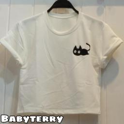 BR22636 - KAOS CROP TEE CAT BW (BABYTERRY)