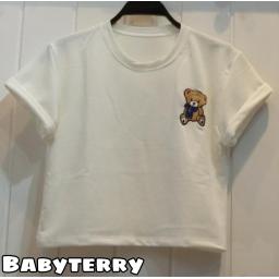 BR22639 - KAOS CROP TEE BEAR BW (BABYTERRY)