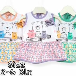BR22647 - DRESS BAYI TANPA LENGAN MOTIF LITTLE BEAR - Peach