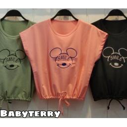 BR22667-3 - KAOS CROP TEE SERUT MICKEY SMILE (BABYTERRY) - Hitam