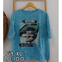 BR22681 - MOSCHI LENGAN 3/4 IMPORT TSHIRT TUMBLR TEE BIRU SIZE XL