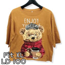 BR22728 - BEAR ENJOY LENGAN 3/4 TSHIRT TUMBLR TEE KUNYIT SIZE XL