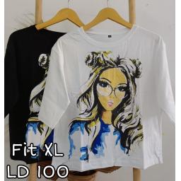 BR22768 - GIRL LENGAN 3/4 TSHIRT TUMBLR TEE SIZE XL - Hitam