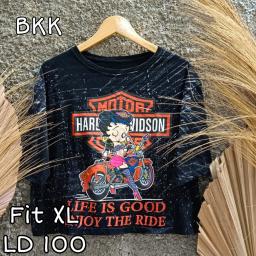 BR22880 - HARLEY LENGAN 3/4 IMPORT TSHIRT TUMBLR TEE HITAM SIZE XL