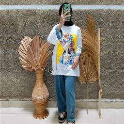 BR22904 - SETELAN GIRL BIRU DENIM LENGAN 7/8 SIZE 3XL
