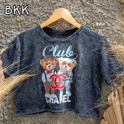 BR22934 - KAOS CROP TEE IMPORT BEAR CLUB CHAN HITAM