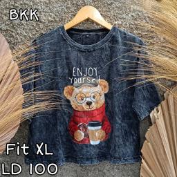 BR22950 - BEAR ENJOY LENGAN 3/4 IMPORT TSHIRT TUMBLR TEE HITAM SIZE XL