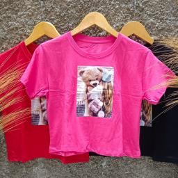 BR23003 - KAOS CROP TEE BEAR - Merah
