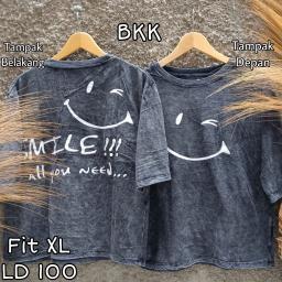 BR23005 - SMILE LENGAN 7/8 IMPORT BKK TSHIRT TUMBLR TEE HITAM SIZE XL