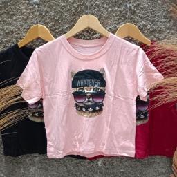 BR23006-2 - KAOS CROP TEE CAT WHATEVER - Dusty Pink
