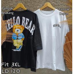 BR23061 - HELLO BEAR TSHIRT TUMBLR TEE LENGAN 7/8 SIZE 3XL - Hitam
