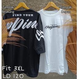 BR23063 - HAPPINESS TSHIRT TUMBLR TEE LENGAN 7/8 SIZE 3XL - Hitam