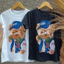 BR23114-2 - BEAR ENJOY TSHIRT TUMBLR TEE - Hitam
