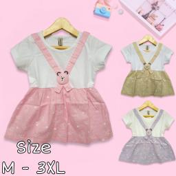 BR23155 - DRESS BAYI PEREMPUAN MOTIF PANDA - Size L Hijau Sage