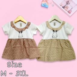 BR23156 - DRESS BAYI PEREMPUAN MOTIF BUNNY - Size L Mocca