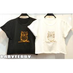 BR23166 - KAOS CROP TEE OWL (BABYTERRY) - Hitam