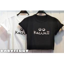 BR23167 - KAOS CROP TEE KAWAII (BABYTERRY) - Putih