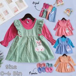 BR23184-2 - GAMIS MUSLIM BAYI PEREMPUAN MOTIF RABBIT PDM - Pink