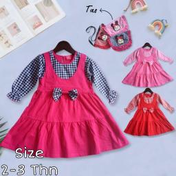 BR23186-2 - DRESS ANAK PEREMPUAN MICKEY LENGAN PANJANG PDM - Pink