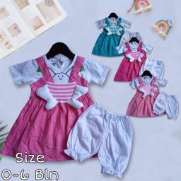 BR23187-1 - SET DRESS BAYI PEREMPUAN BEE PDM - Pink Tua