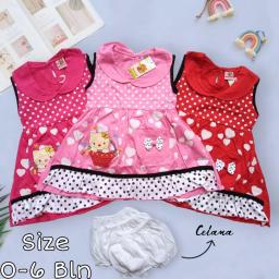 BR23218-3 - SET DRESS BAYI KITTY TANPA LENGAN PDM - Merah