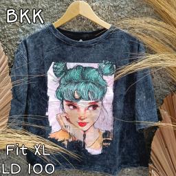 BR23225 - GIRL LENGAN 3/4 IMPORT BKK TSHIRT TUMBLR TEE HITAM SIZE XL