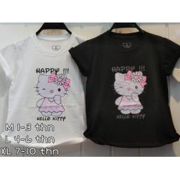 BR23295-5 - HAPPY KITTY KAOS ANAK TSHIRT TUMBLR TEE - Size XL Putih