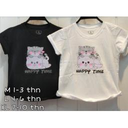 BR23296-2 - HAPPY CAT KAOS ANAK TSHIRT TUMBLR TEE - Size M Putih