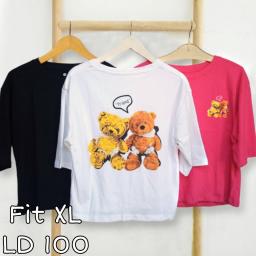 BR23341-1 - BEAR LENGAN 3/4 TSHIRT TUMBLR TEE SIZE XL - Hitam