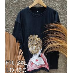 BR23343 - GIRL TSHIRT TUMBLR TEE HITAM LENGAN 7/8 SIZE 3XL