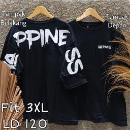 BR23346 - HAPPINESS TSHIRT TUMBLR TEE HITAM LENGAN 7/8 SIZE 3XL