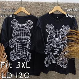 BR23347 - BEAR TSHIRT TUMBLR TEE HITAM LENGAN 7/8 SIZE 3XL