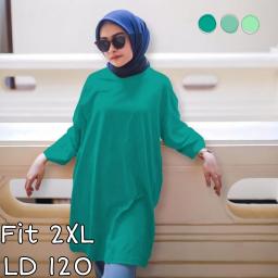 BR23355 - KAOS POLOS GREEN LENGAN 7/8 TSHIRT TUMBLR TEE SIZE 2XL