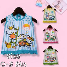 BR23405-1 - DRESS BAYI MOTIF HELLO KITTY TANPA LENGAN - Biru