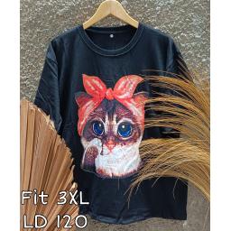 BR23433 - CAT TSHIRT TUMBLR TEE HITAM SIZE 3XL