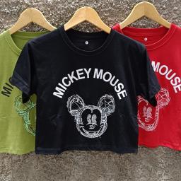 BR23449 - KAOS CROP TEE MICKEY 2 - Hijau Olive