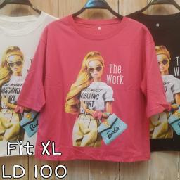 BR23455 - THE WORK BARBIE LENGAN 3/4 TSHIRT TUMBLR TEE SIZE XL - Putih